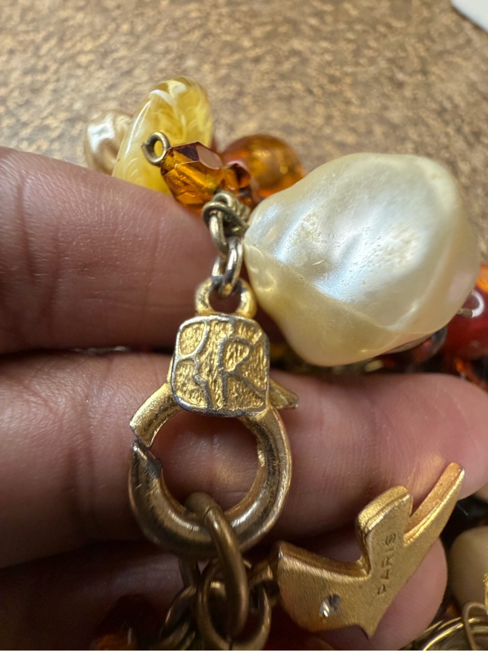 Cecile Jeanne Paris Vintage Statement Chunky Bead Necklace in Amber and Gold - Picture 4 of 8